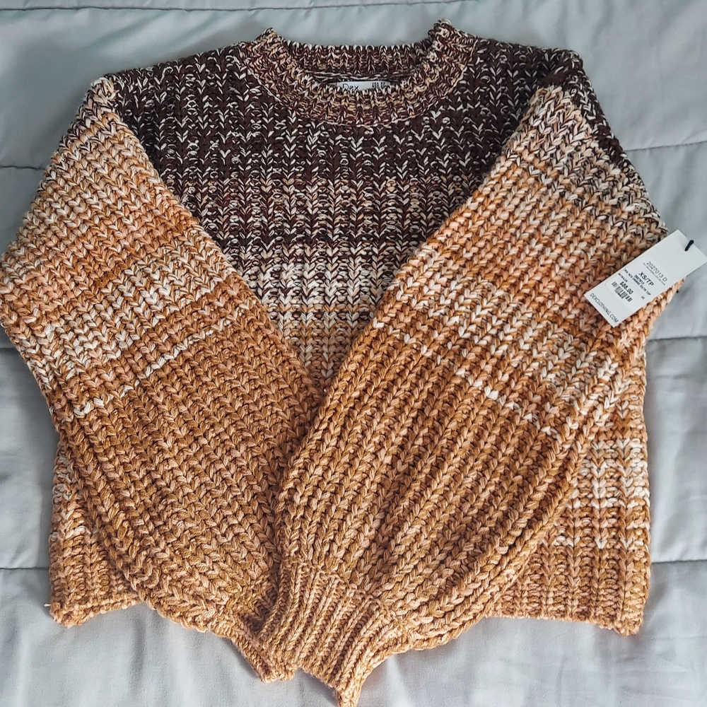 DEX Chunky Knit Brown and Tan Sweater Women's Size XS NWT